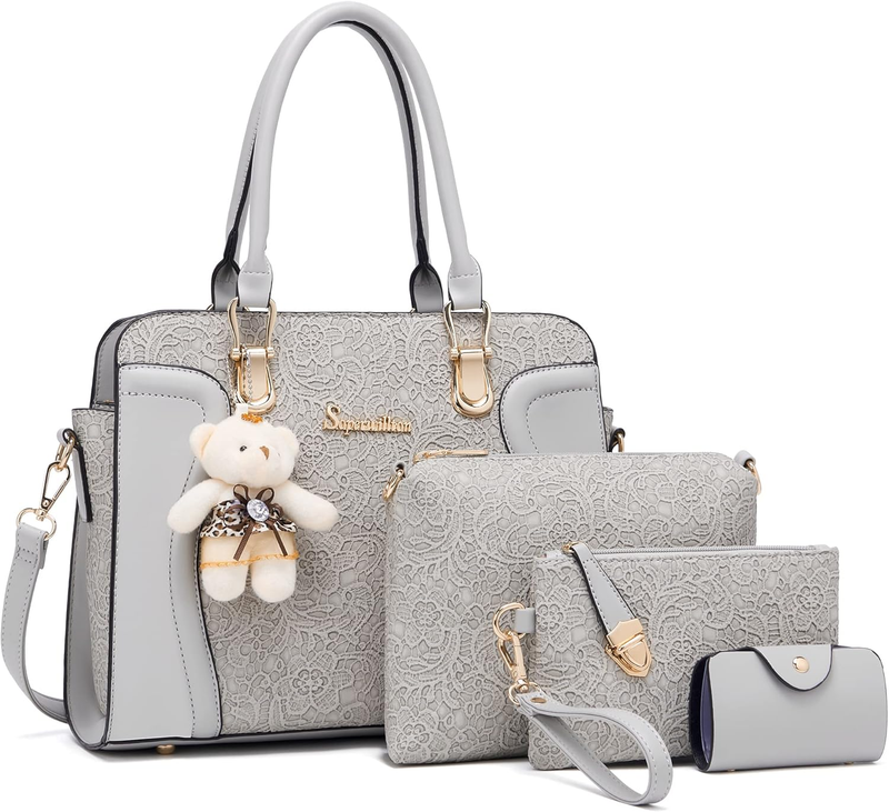 Women Fashion Handbag Set 4PCS Tote Shoulder Top Handle Satchel Purse5