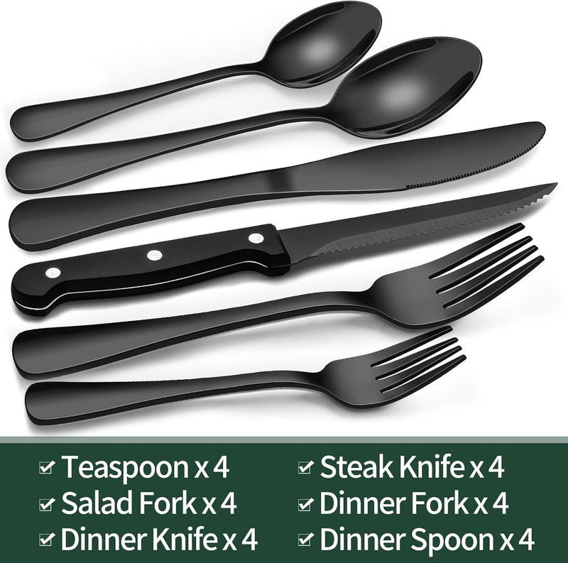 24-Piece Black Silverware Set , Black Flatware Set for Food-  Stainless Steel1