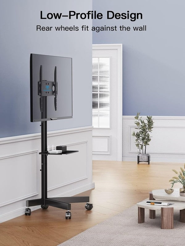 Rolling TV Stand with Wheels for 23–60" TVs, Mobile Cart with Shelf, 55 lbs5
