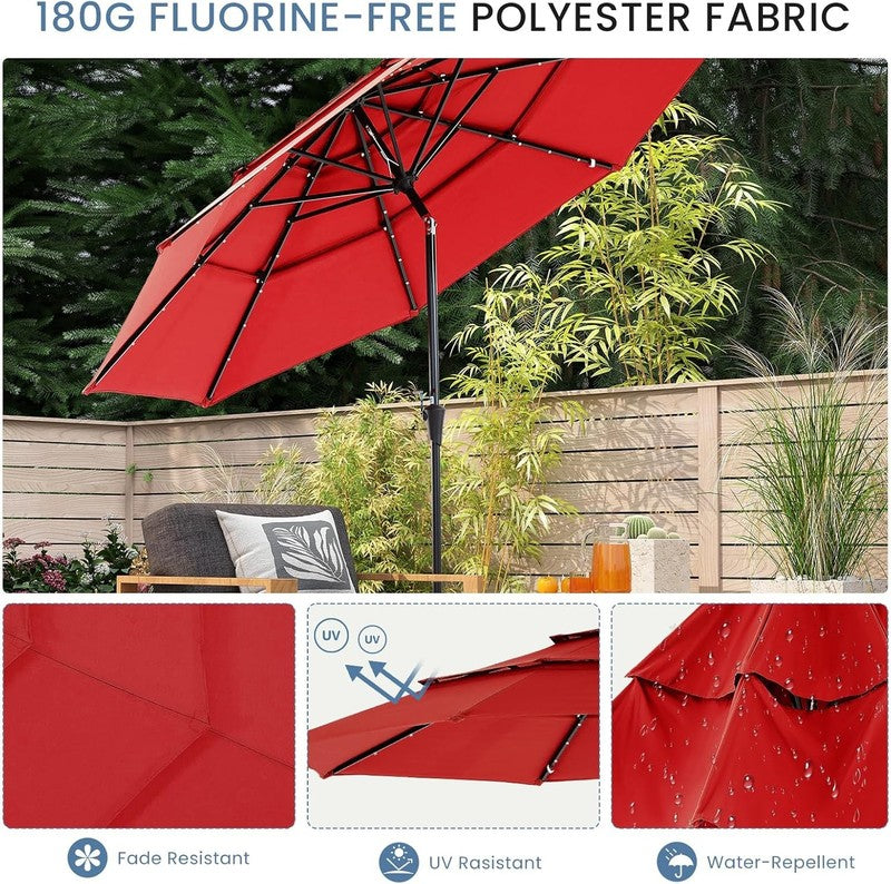 Outdoor 10FT Solar Umbrella 32 LED Lights Tilt Crank Backyard Deck Garden4