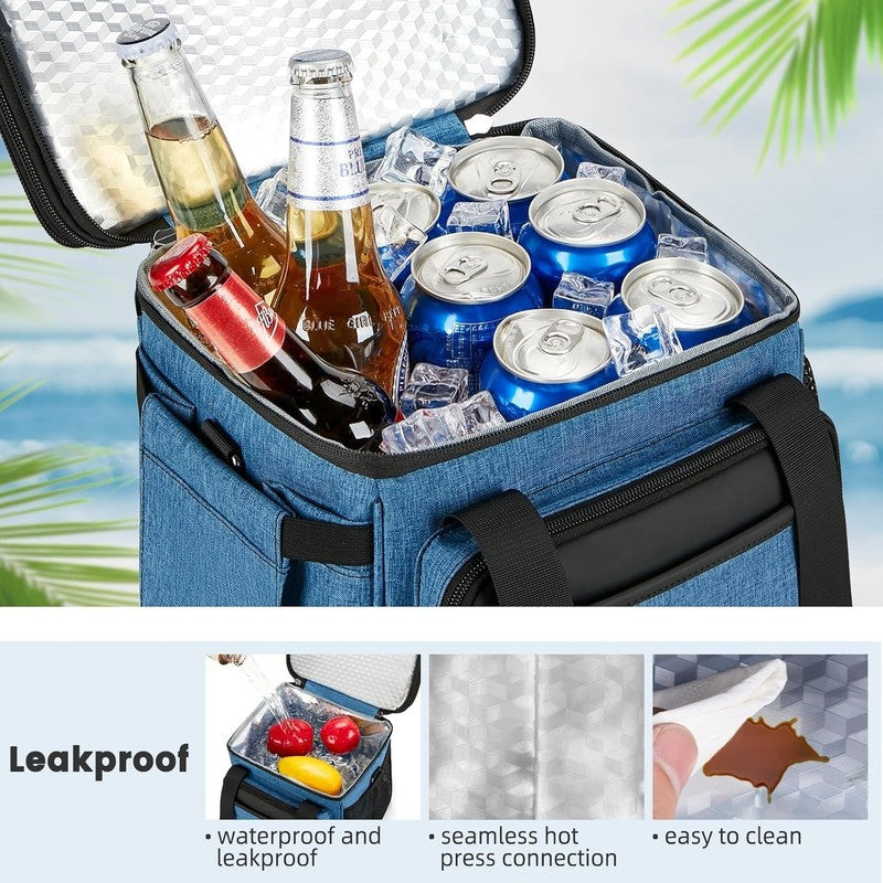 Insulated Lunch Bag & Box 15L Double Deck Reusable Cooler Tote Leakproof Blue4