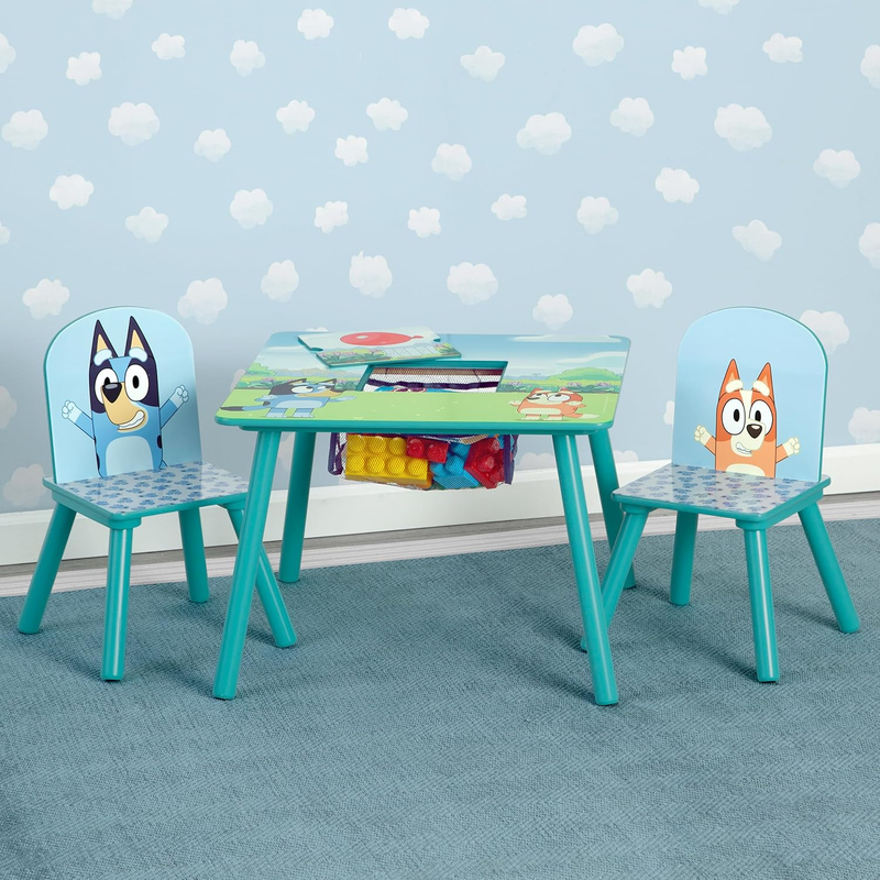 Bluey Kids Table & 2 Chairs Set w/ Storage Greenguard Gold Certified Blue1