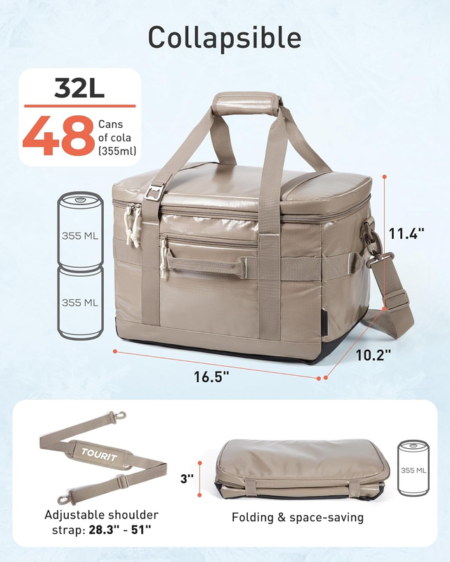 Soft Sided Cooler Bag 48-Can Insulated Collapsible Leakproof Picnic Beach Travel4