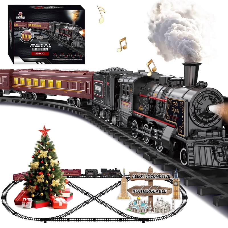 Electric Train Sets for Kids Metal Alloy Christmas Train Toys Steam Locomotive, 0