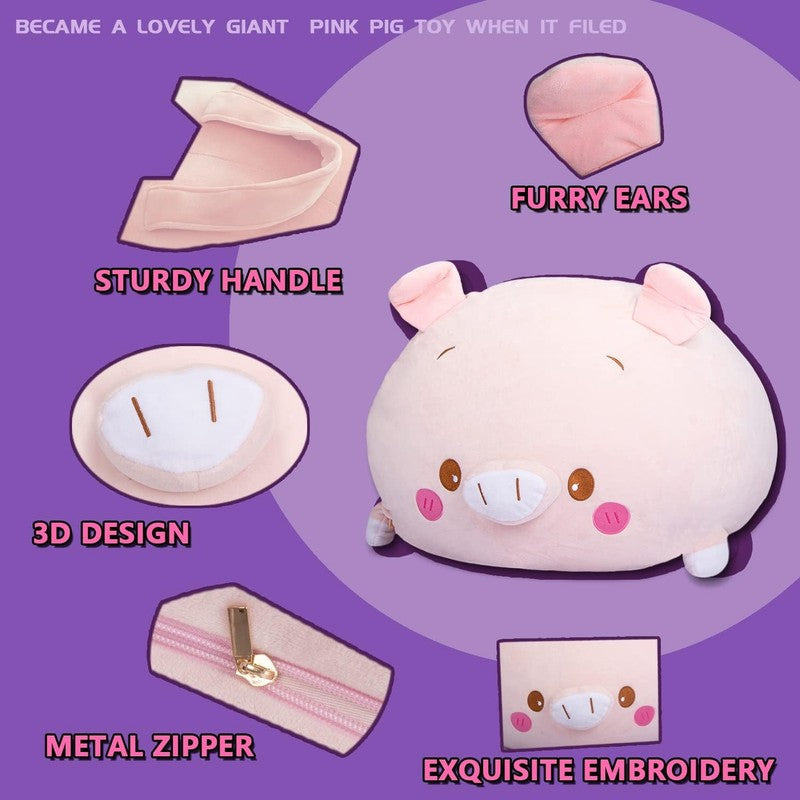 Stuffed Animal Storage Bean Bag Cover Kids Pink Pig Toy Organizer Large2