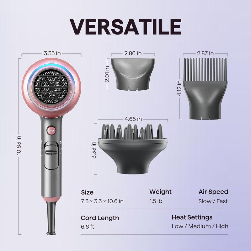 Hair Dryer, Blown Away Ionic Hair Dryer for Curly Hair with Diffuser, 1875W Fast6
