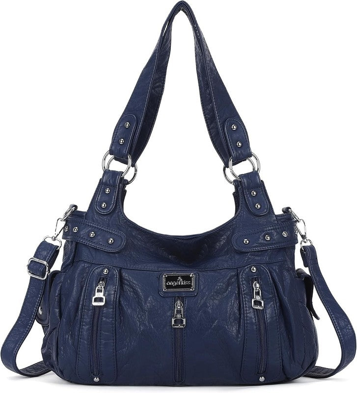 Women's Large Washed Faux Leather Hobo Crossbody Tote Bag1
