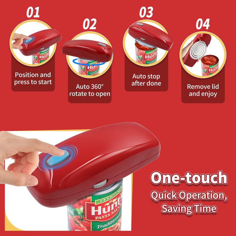 Electric Can Opener One Touch Hands Free Smooth Edge Automatic Red7