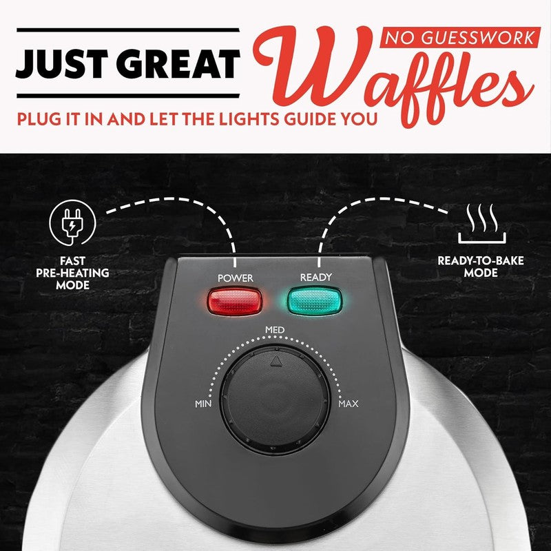 Belgian Waffle Maker Compact Nonstick Ceramic Adjustable Browning Steel2