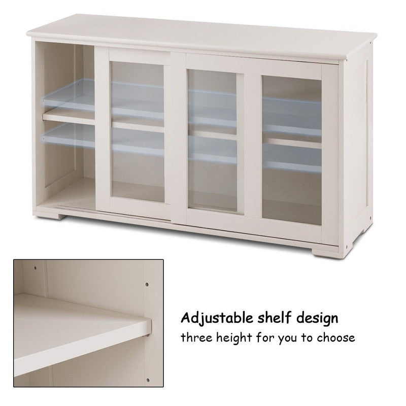 Off-White Kitchen Sideboard Buffet Storage Cabinet with Glass Sliding Doors7
