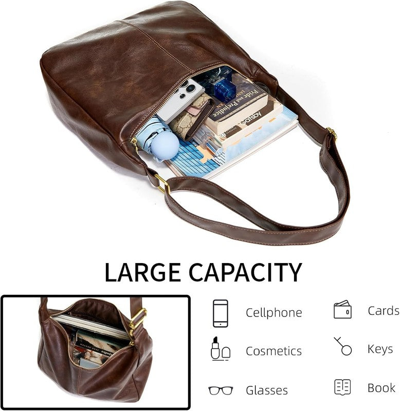 Hobo Bags for Women Vegan Leather Soft Foldable Shoulder Slouchy Tote Purse3