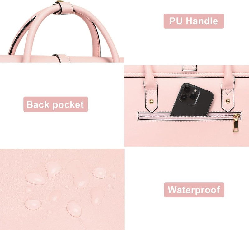 Women Laptop Tote Bag 15–15.6 Inch PU Leather Convertible Backpack Pink5