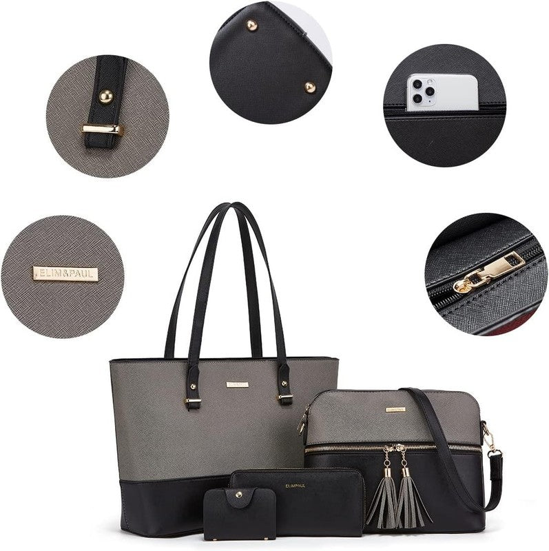 Women Fashion Synthetic Leather Handbag Set 4PCS Tote Shoulder Satchel Purse2