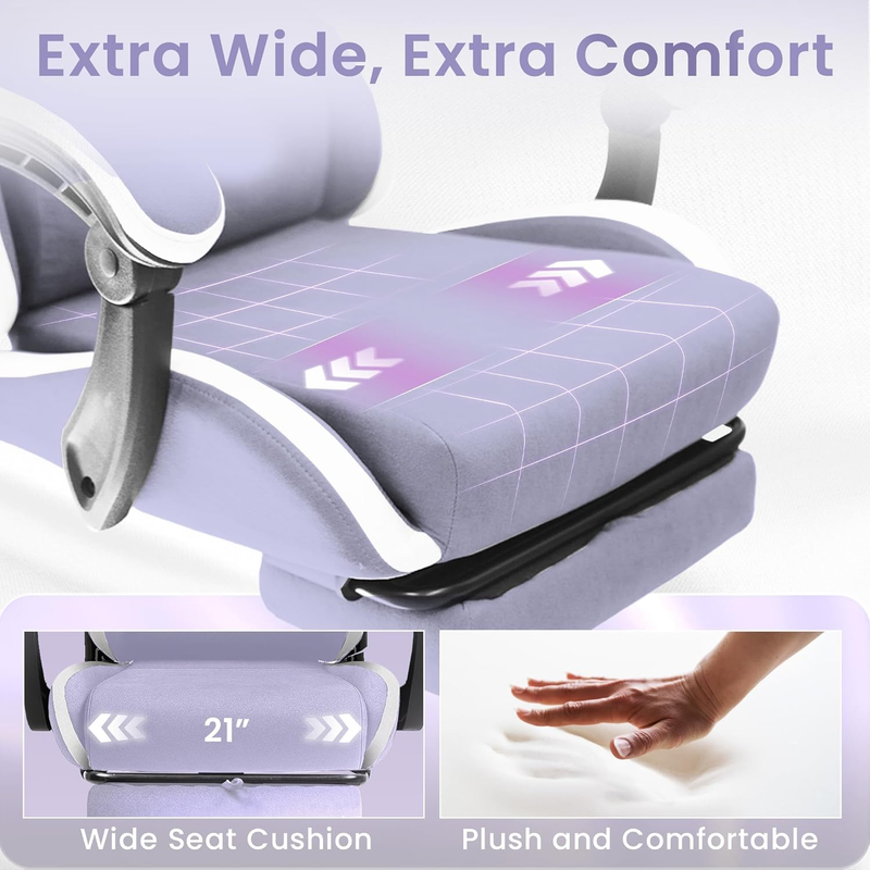 Video Gaming Chair with Footrest Lumbar Recliner Adjustable Fabric Chair Purple3