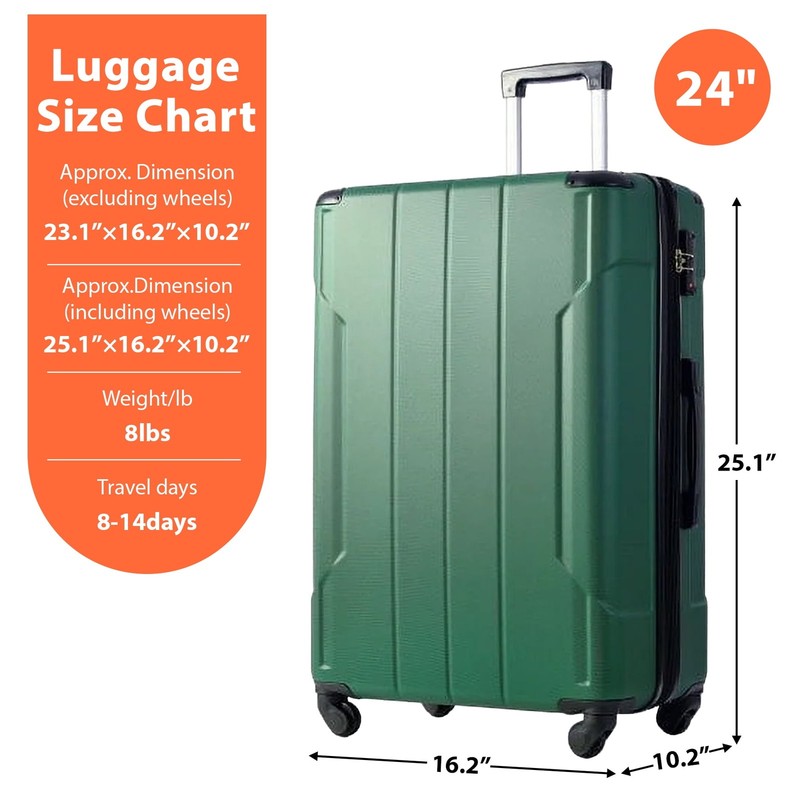 Carry on Luggage 24 Inch, ABS+PC Lightweight 65L Capacity Hardshell Suitcase wit5