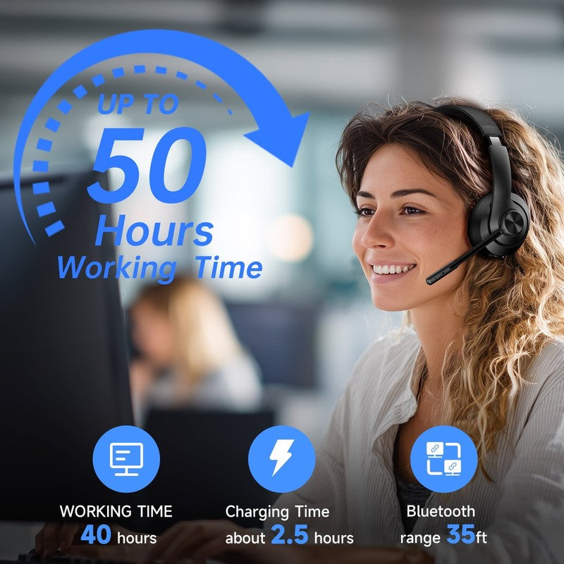 Wireless Bluetooth 5.4 Headset with AI Noise-Canceling Mic – 6