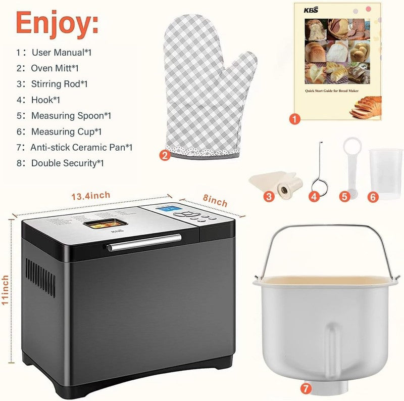 19-in-1 Bread Maker 2LB 650W w/ Ceramic Pan Gluten Free Timer7