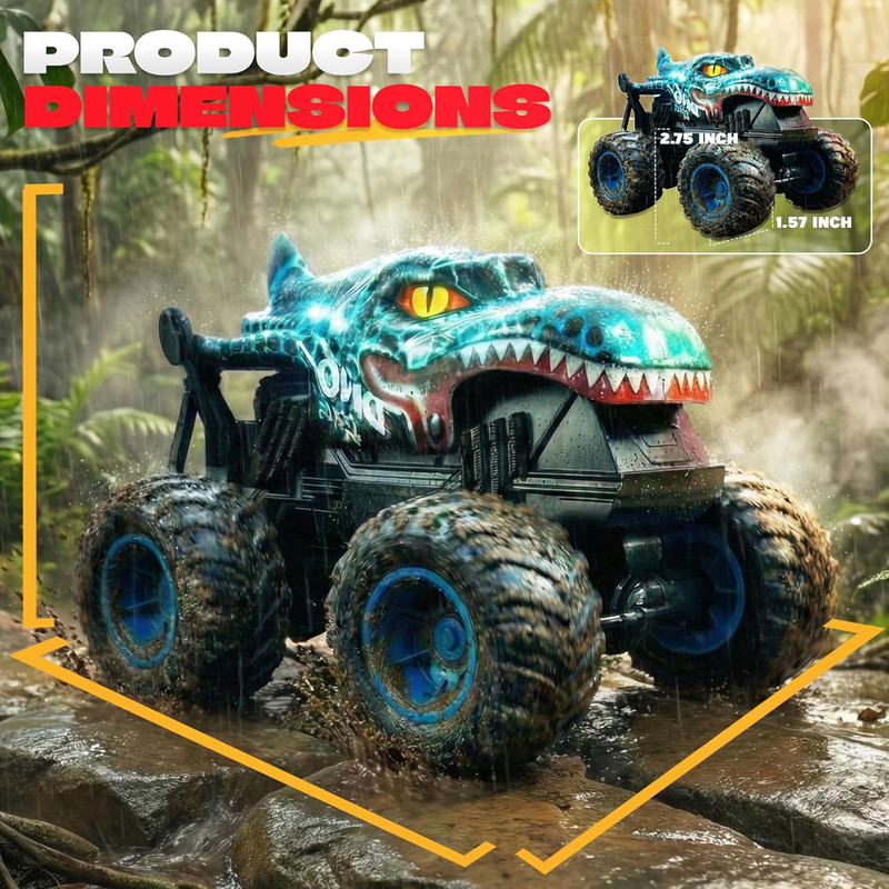 RC Monster Truck Toy Dinosaur Car Light Music 30° Spin Drifting Kids Blue5
