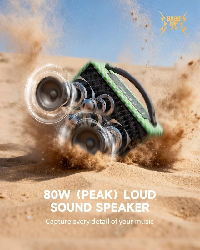 80W Portable Bluetooth Speaker 20H Playtime Subwoofer TWS Green1