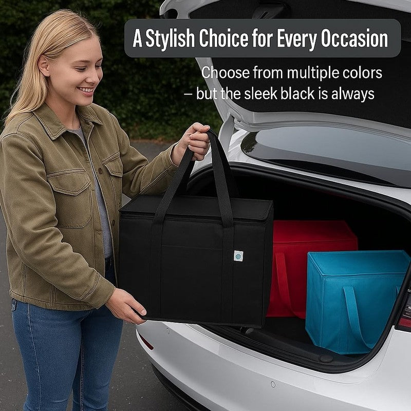 2-Pack, Xl-Large Insulated Grocery Shopping Bags, Black, Reusable Bag,Thermal Zi8
