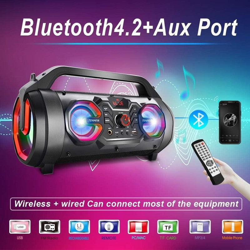 Portable Bluetooth Speaker, Subwoofer, 30W, FM Radio, RGB Lights, 10H Playtime1