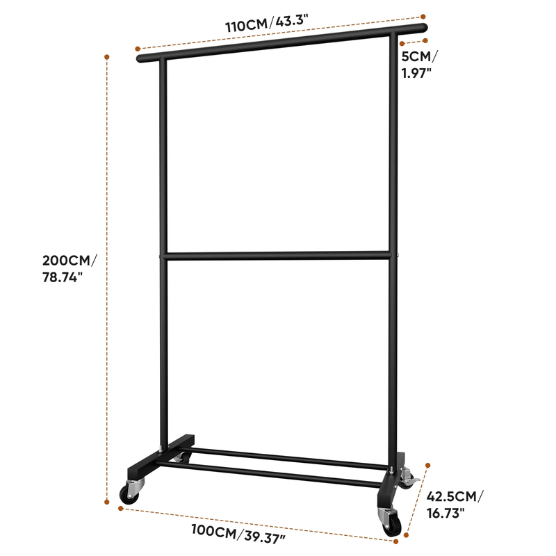 Freestanding Clothes Rack with Wheels Metal Clothing Rack with Shelves5