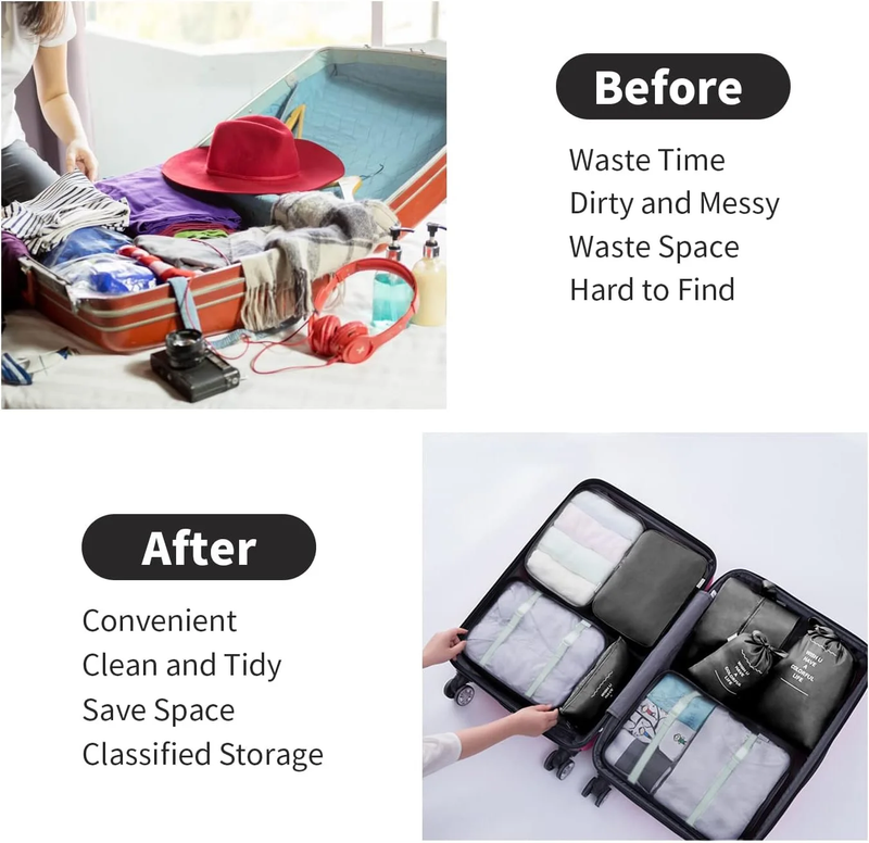Packing Cubes 9 Set Travel Organizers Clothes Shoes Toiletry Bag Black2