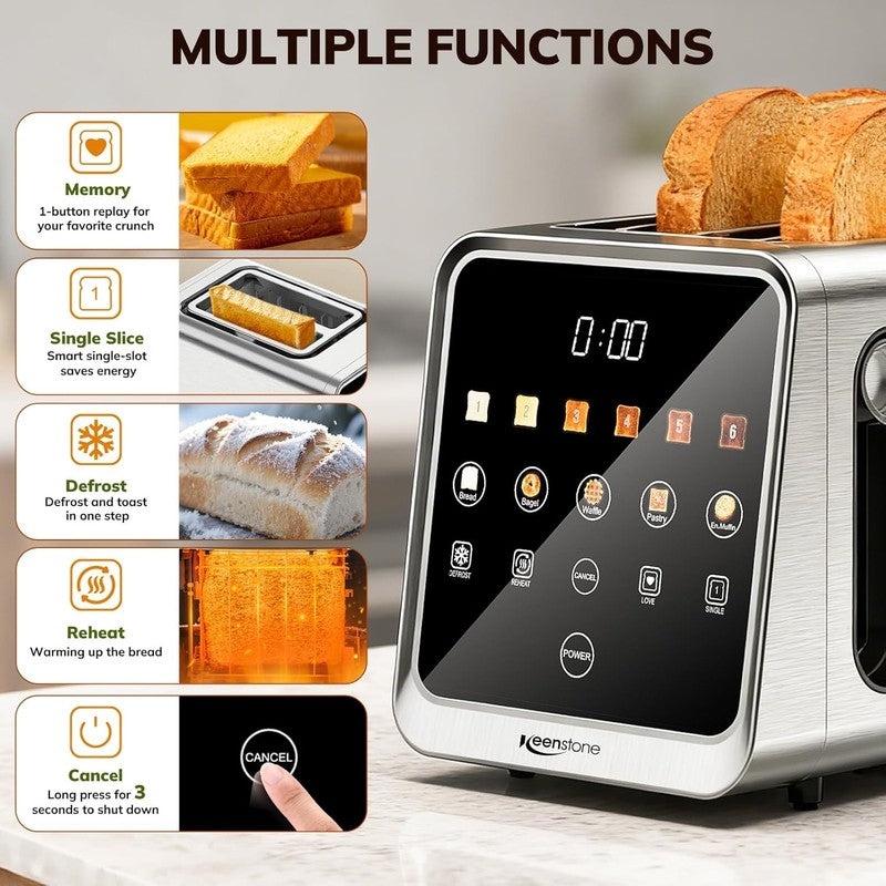 2-Slice Digital Smart Toaster Touchscreen Reheat Defrost Bagels Bread SS3