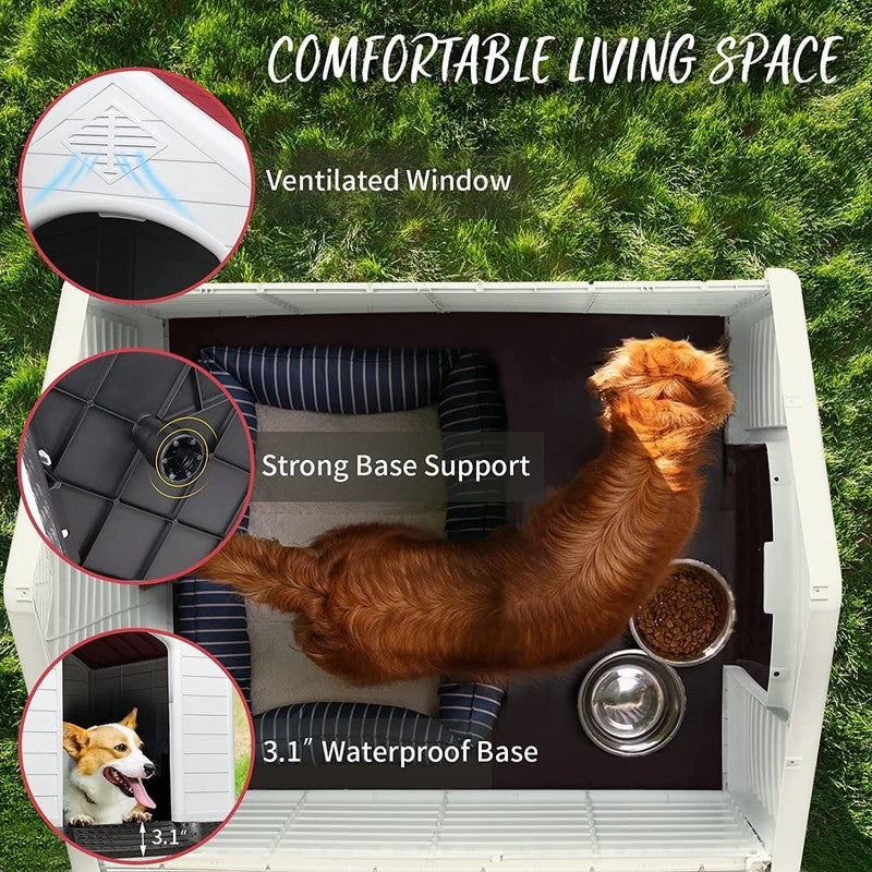 Plastic Dog House Outdoor Indoor for Small Medium Large Dogss with Elevated Floo2