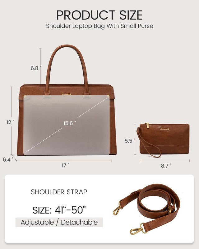 15.6" Laptop Tote Bag for Women Vintage Leather Waterproof Briefcase Brown4