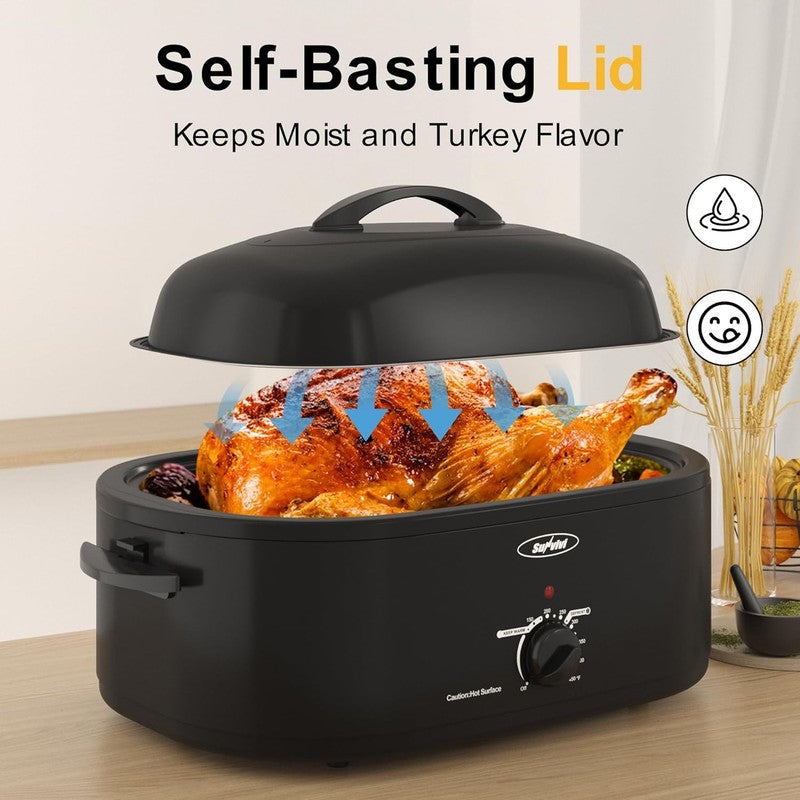20Qt Electric Roaster Oven Stainless Steel Black 24Lb Turkey Removable Rack1