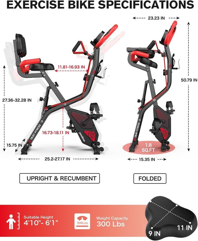 Folding Exercise Bike with Backrest, 8-Level Magnetic Resistance4