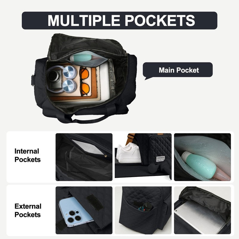 Waterproof Weekender Gym Duffel Bag Shoe Compartment Black Brown3
