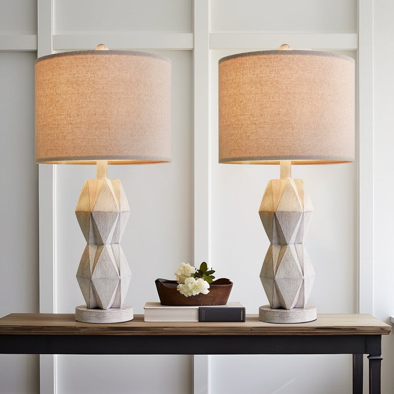 Set of 2 Farmhouse White Table Lamp 24.5" Rustic Resin for Bedroom & Living Room1