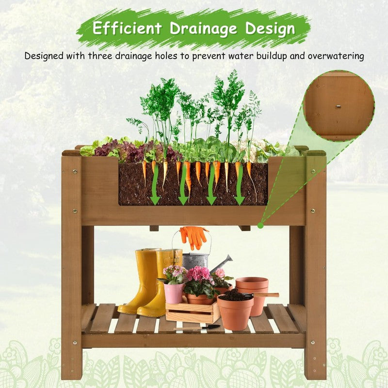33" Raised Garden Bed Planter w/ Shelf – Wooden Herb & Vegetable Box5
