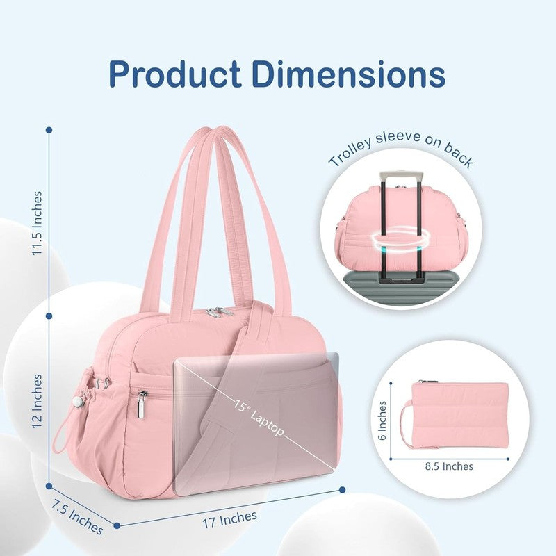 Travel Duffel Bag Women Puffer Gym Weekender Wet Pocket Carry On Baby Pink4