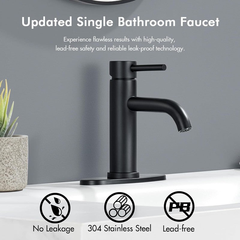 Black Bathroom Faucet,  Single Hole Bathroom Faucet with Pop-Up Drain and Flexib2