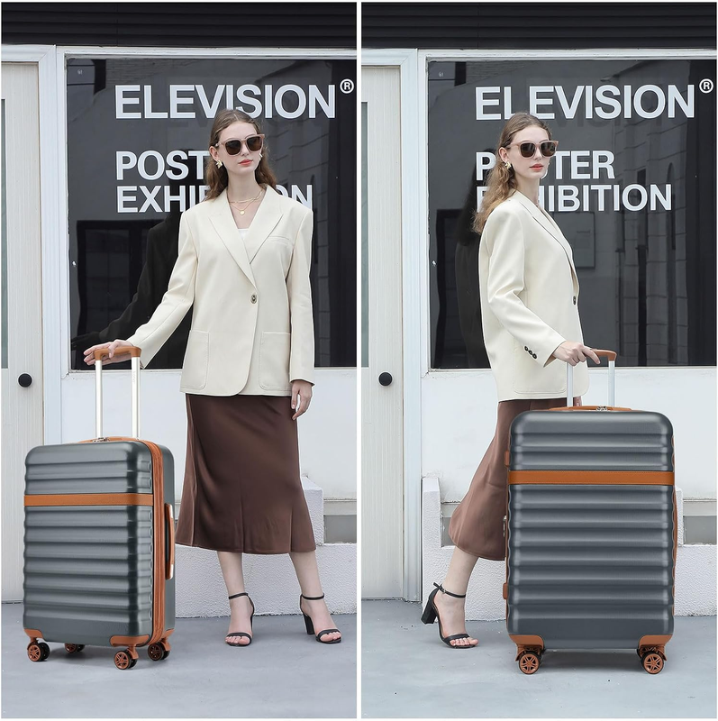 28 Inch Expandable Hardside Luggage ABS PC TSA Lock Suitcase Grey Brown2