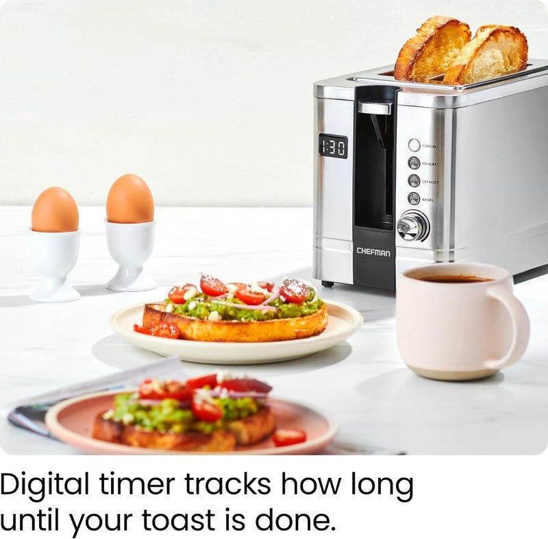 2-Slice Digital Stainless Steel Toaster - Wide Slots, Bagel, Defrost, Reheat3