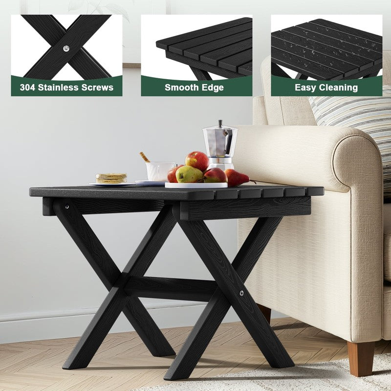Outdoor Small Folding Side Table, HDPE All Weather Adirondack End Table, No Asse5