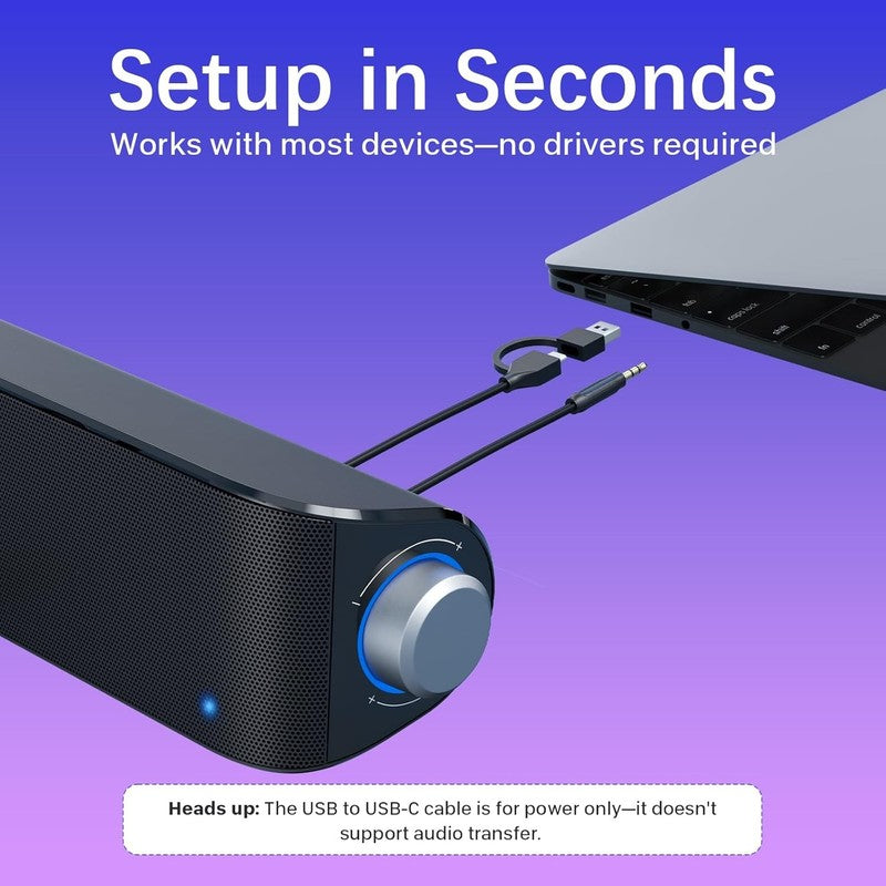 HiFi PC Soundbar Speakers Bluetooth 3.5mm USB USB C Mic Headphone Jack5