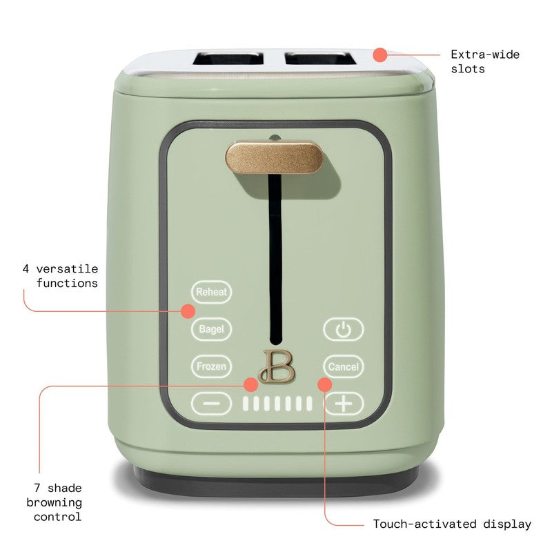 2 Slice Toaster with Touch Activated Display, Sage Green by Drew Barrymore3