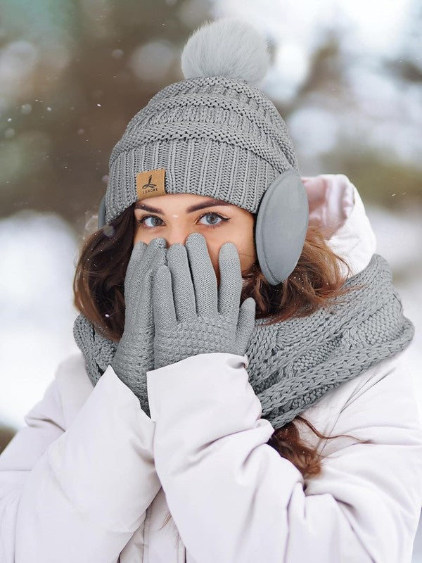 Winter Hat Scarf Gloves and Ear Warmer, Warm Knit Beanie Hat Touch Screen Gloves5