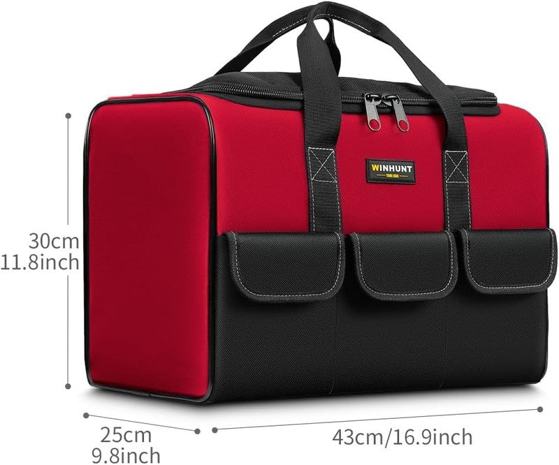 17" Tool Bag for Men 6-Pocket Waterproof Organizer Red & Black Double Zipper1