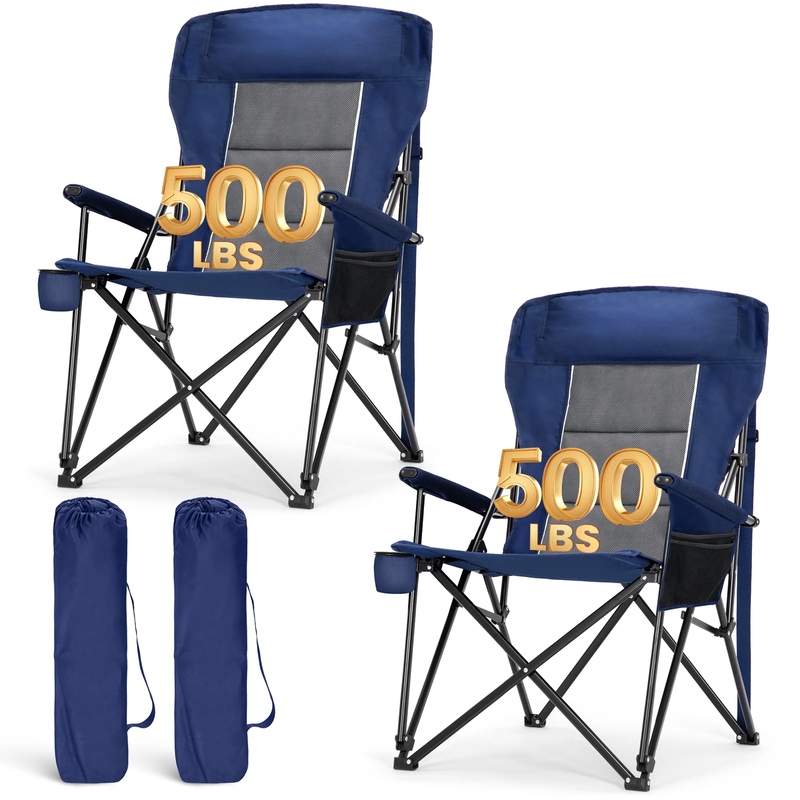 2-Pack Oversized Camping Chair Heavy Duty High Back Camping Chairs 500Lbs Capaci0