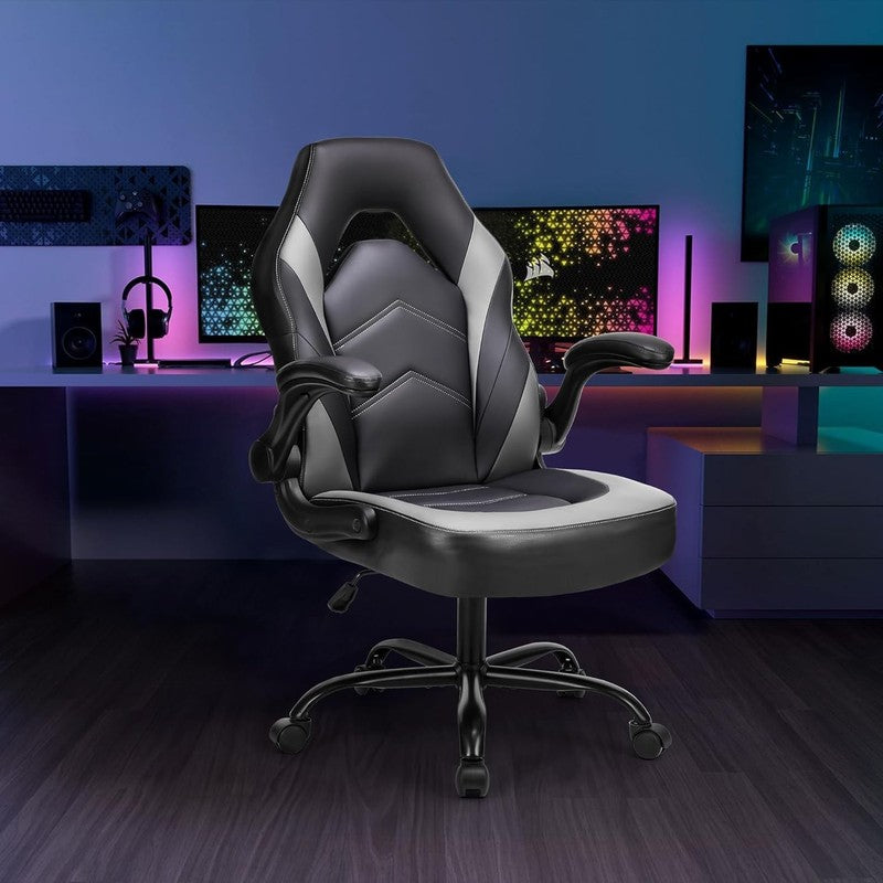 Big & Tall Office Gaming Chair Leather Swivel Desk Flip Up Arms Grey6