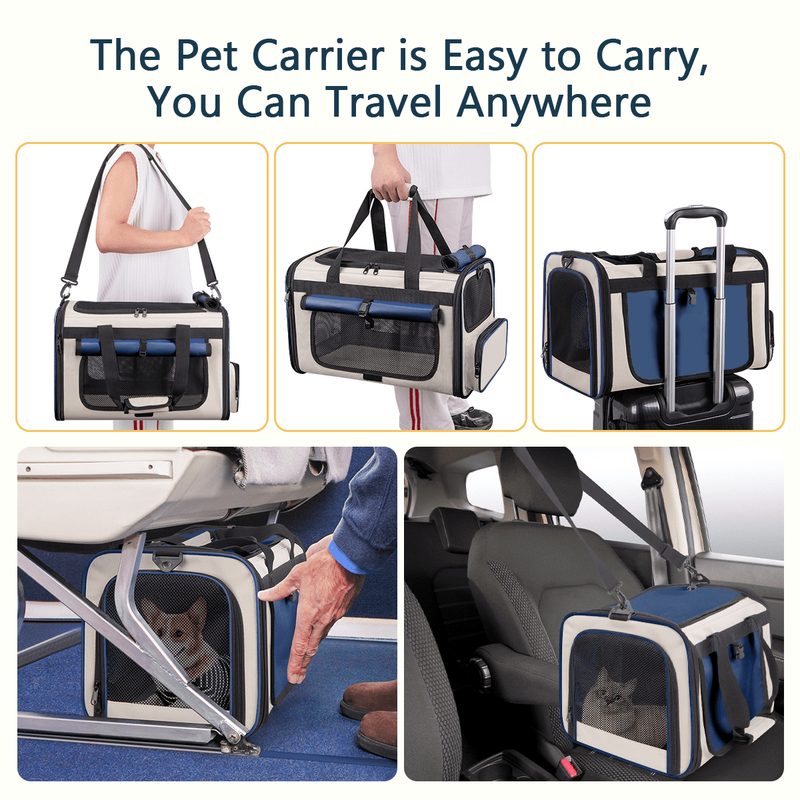 Collapsible Cat Carrier – TSA Airline Approved, Soft-Sided Pet Travel Bag Blue6