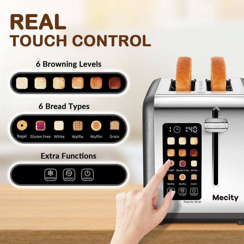 2 Slice Touchscreen Toaster, Stainless Steel, Countdown Timer, 6 Shade Settings,1