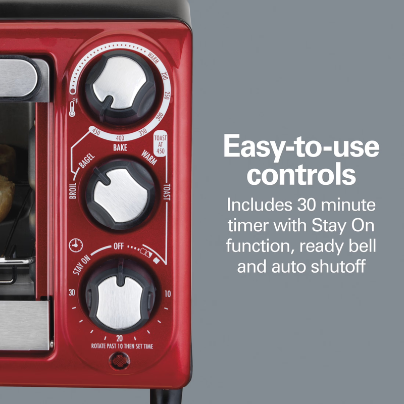 4 Slice Countertop Toaster Oven with 5 Versatile Cooking Modes, Red3