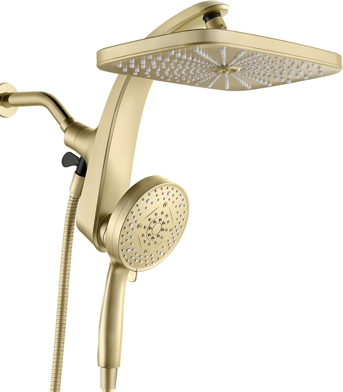 High Pressure Rain Shower Head w/ Handheld 10-Spray Combo Detachable Jets Gold8